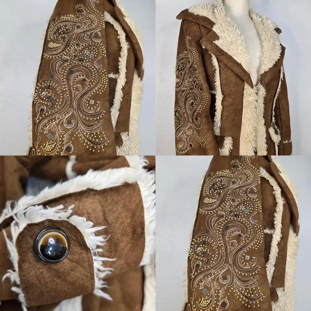 Y2K 90s Wilson’s Penny Lane Afghan Coat Beaded Sleeve Design Boho Fairycore - Picture 7 of 8